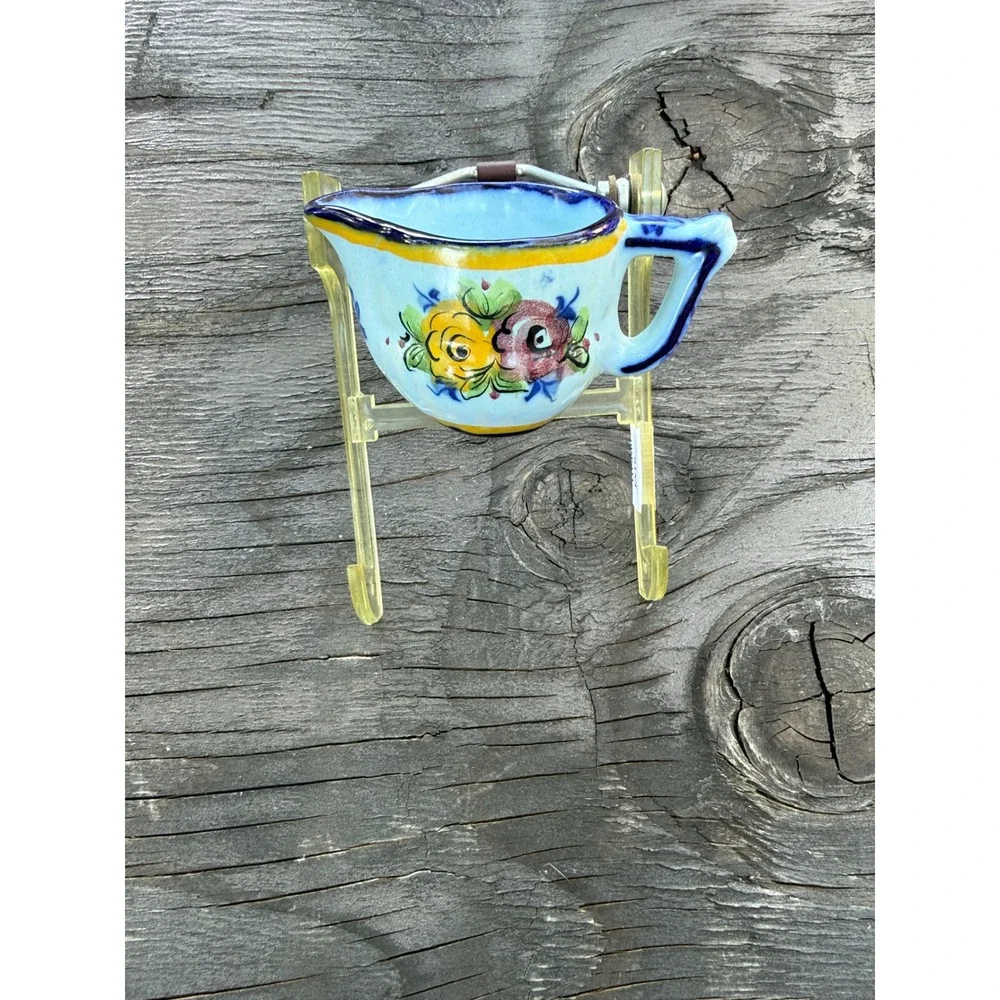 Vestal Alcobaca‎ Portugal Hand Painted Pottery Creamer Floral Blue Yellow 244